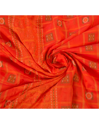 Sanskriti Vintage Orange Sarees Blend Cotton Woven Craft 5 Yd Soft Fabric Sari, PS-52469-Orange-Woven Work-Blend Cotton-6