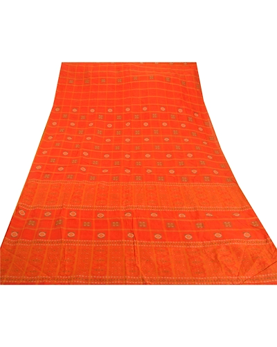 Sanskriti Vintage Orange Sarees Blend Cotton Woven Craft 5 Yd Soft Fabric Sari, PS-52469-Orange-Woven Work-Blend Cotton-7