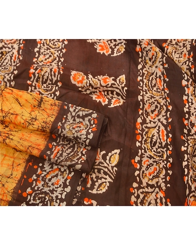 Sanskriti Vintage Orange Sarees Pure Silk Batik Work Craft 5 Yd Soft Fabric Sari, PS-52514-Orange-Batik Work-100% Pure Silk-2