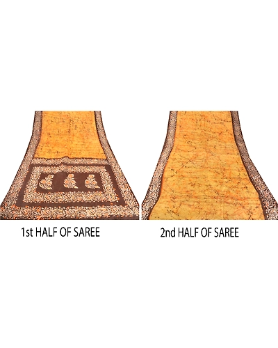 Sanskriti Vintage Orange Sarees Pure Silk Batik Work Craft 5 Yd Soft Fabric Sari, PS-52514-Orange-Batik Work-100% Pure Silk-4