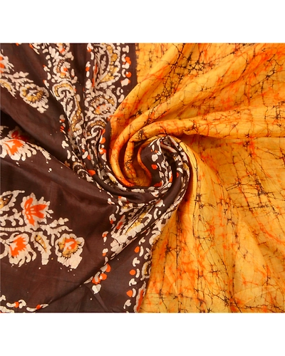 Sanskriti Vintage Orange Sarees Pure Silk Batik Work Craft 5 Yd Soft Fabric Sari, PS-52514-Orange-Batik Work-100% Pure Silk-6