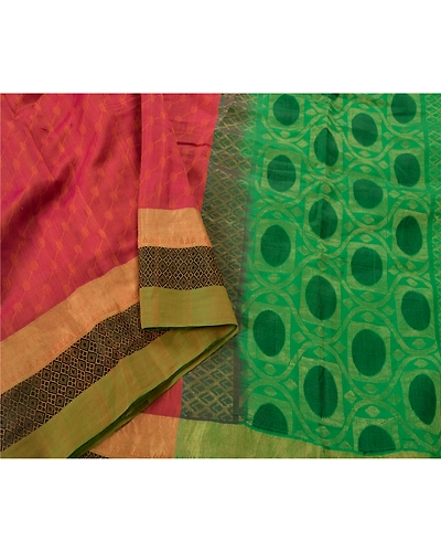Sanskriti Vintage Peach Sarees Blend Cotton Woven Craft 5 Yd Fabric Premium Sari, PS-52567-Peach-Zari Work-Blend Cotton-1