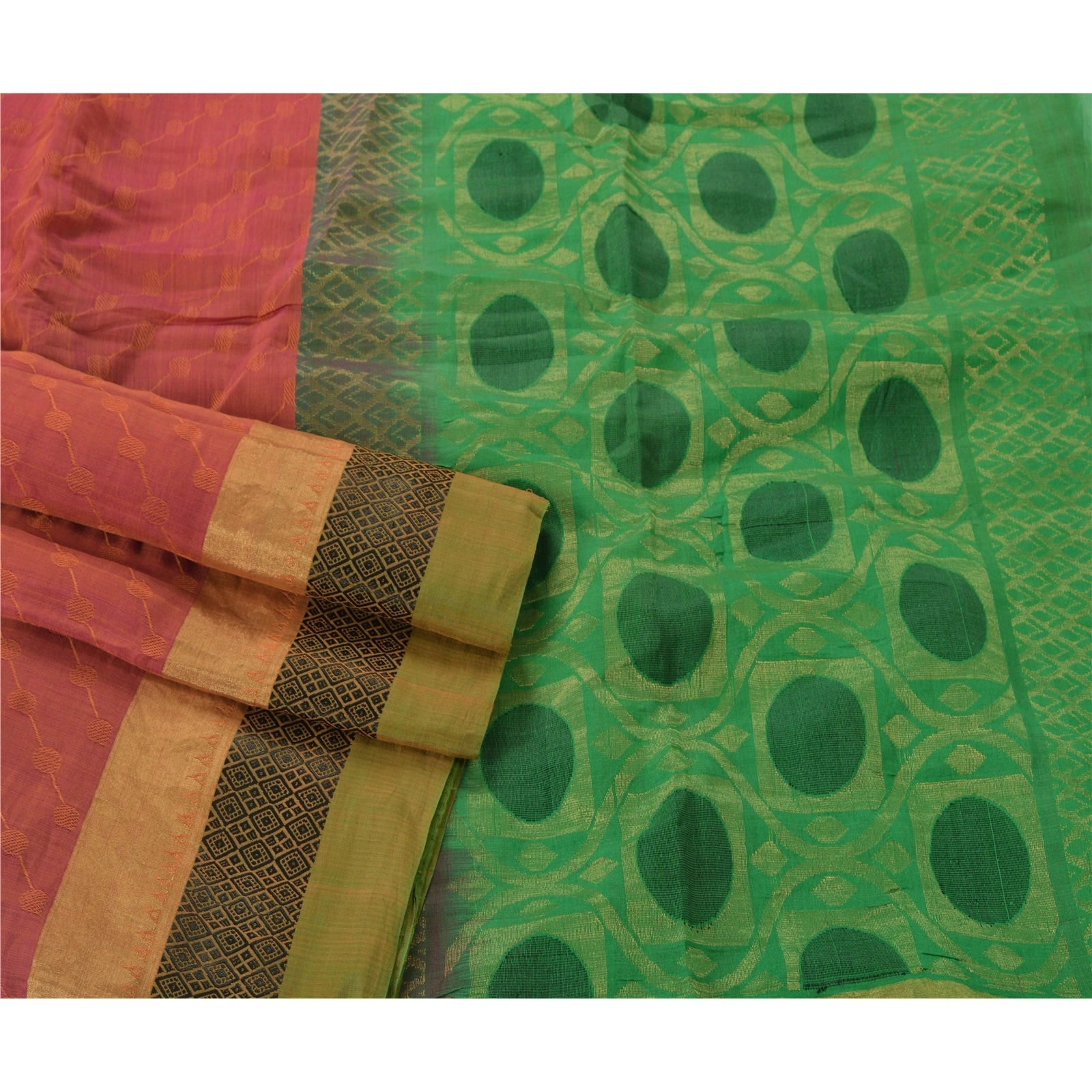 Sanskriti Vintage Peach Sarees Blend Cotton Woven Craft 5 Yd Fabric Premium Sari, PS-52567-Peach-Zari Work-Blend Cotton-2