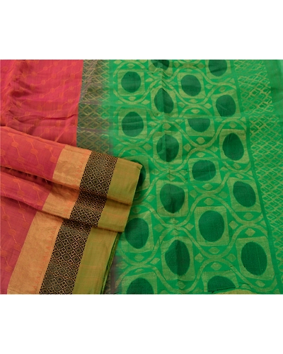 Sanskriti Vintage Peach Sarees Blend Cotton Woven Craft 5 Yd Fabric Premium Sari, PS-52567-Peach-Zari Work-Blend Cotton-2