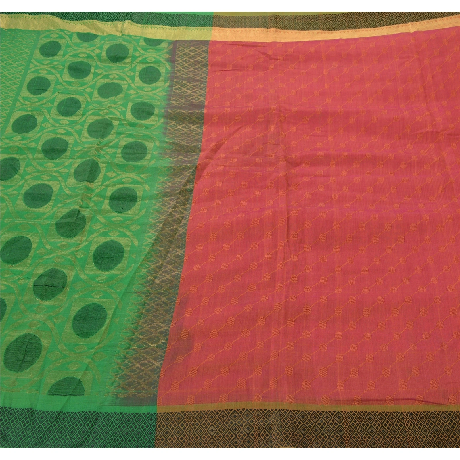 Sanskriti Vintage Peach Sarees Blend Cotton Woven Craft 5 Yd Fabric Premium Sari, PS-52567-Peach-Zari Work-Blend Cotton-5