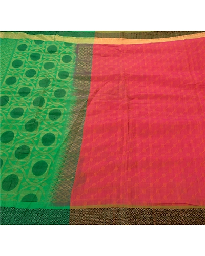 Sanskriti Vintage Peach Sarees Blend Cotton Woven Craft 5 Yd Fabric Premium Sari, PS-52567-Peach-Zari Work-Blend Cotton-5