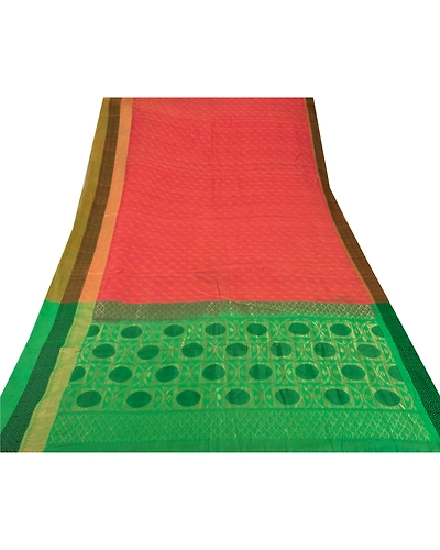 Sanskriti Vintage Peach Sarees Blend Cotton Woven Craft 5 Yd Fabric Premium Sari, PS-52567-Peach-Zari Work-Blend Cotton-7