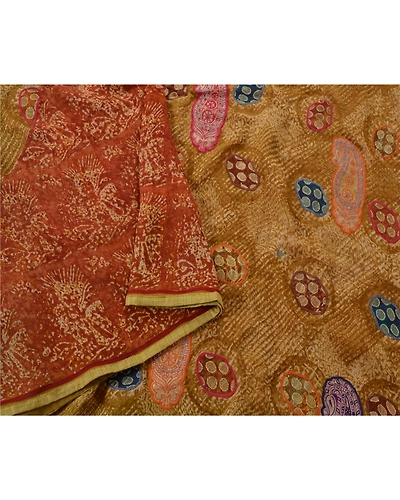 Sanskriti Vintage Orange Sarees Pure Georgette Silk Embroidered 5 Yd Fabric Sari, PS-52569-Orange-Patch Work-100% Pure Georgette Silk-1