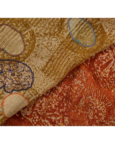 Sanskriti Vintage Orange Sarees Pure Georgette Silk Embroidered 5 Yd Fabric Sari, PS-52569-Orange-Patch Work-100% Pure Georgette Silk-3