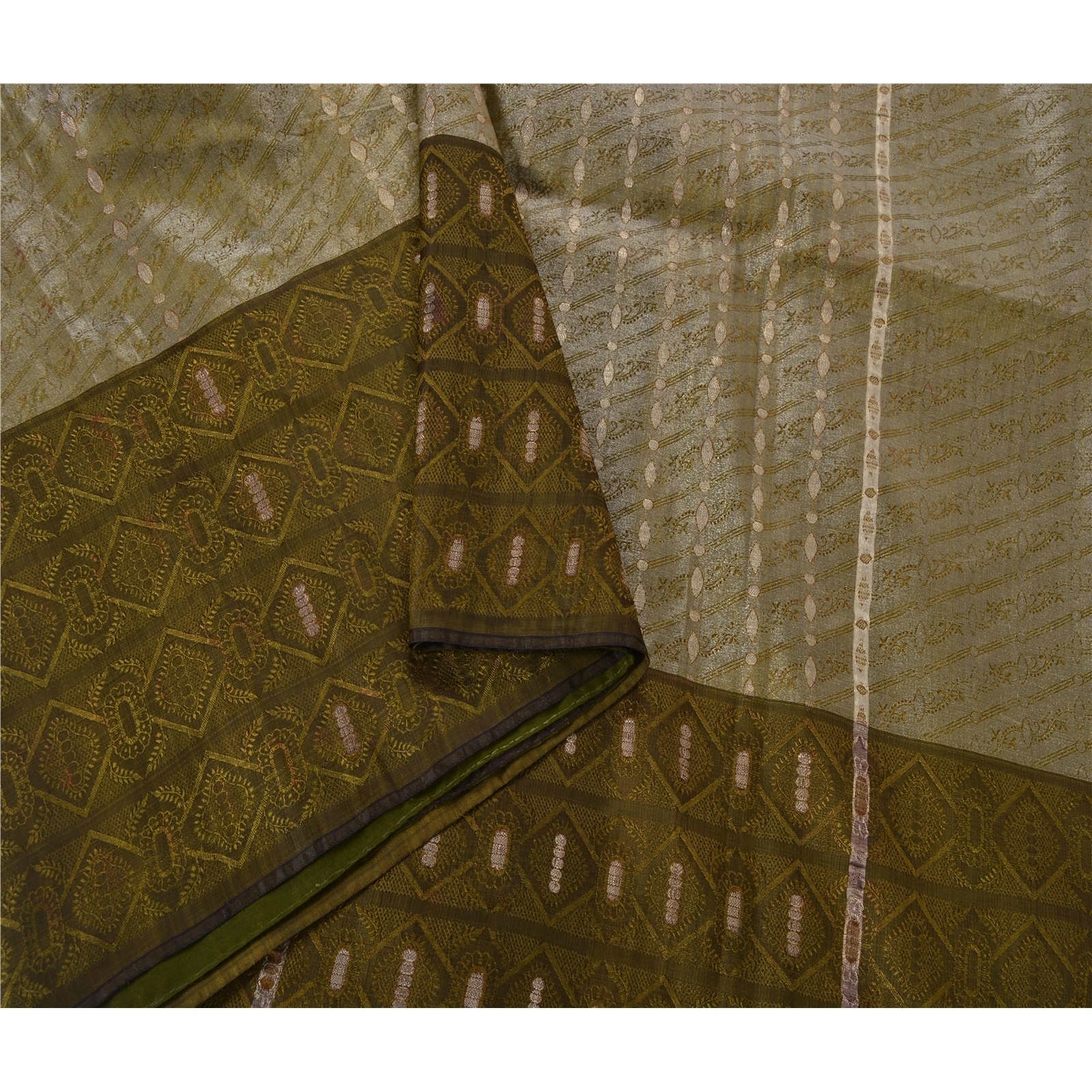 Sanskriti Vintage Green Sarees Blend Silk Woven Craft 5 Yd Fabric Premium Sari, PS-52595-Green-Woven Work-Blend Silk-1