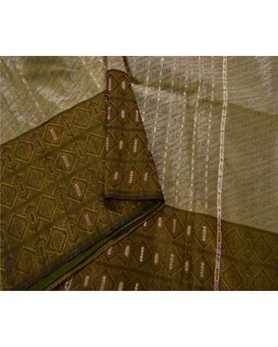 Sanskriti Vintage Green Sarees Blend Silk Woven Craft 5 Yd Fabric Premium Sari, PS-52595-Green-Woven Work-Blend Silk-1