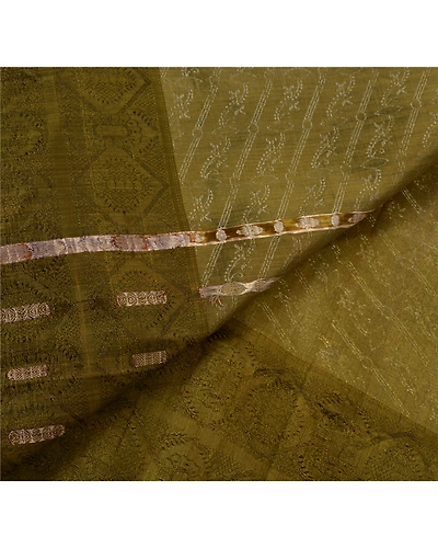 Sanskriti Vintage Green Sarees Blend Silk Woven Craft 5 Yd Fabric Premium Sari, PS-52595-Green-Woven Work-Blend Silk-3