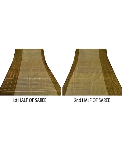 Sanskriti Vintage Green Sarees Blend Silk Woven Craft 5 Yd Fabric Premium Sari, PS-52595-Green-Woven Work-Blend Silk-4