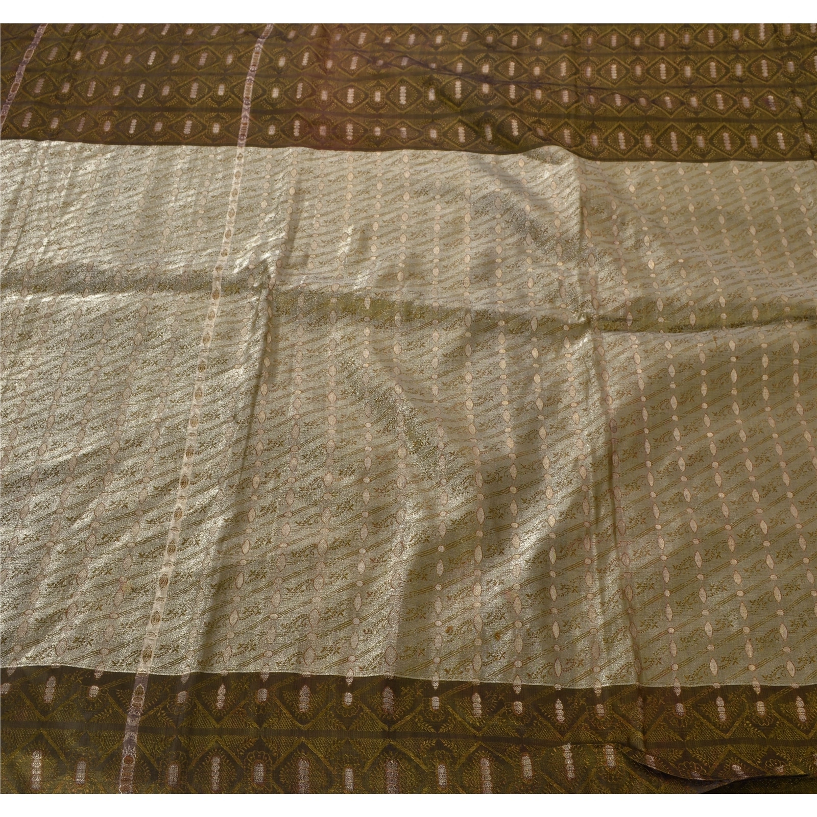 Sanskriti Vintage Green Sarees Blend Silk Woven Craft 5 Yd Fabric Premium Sari, PS-52595-Green-Woven Work-Blend Silk-5