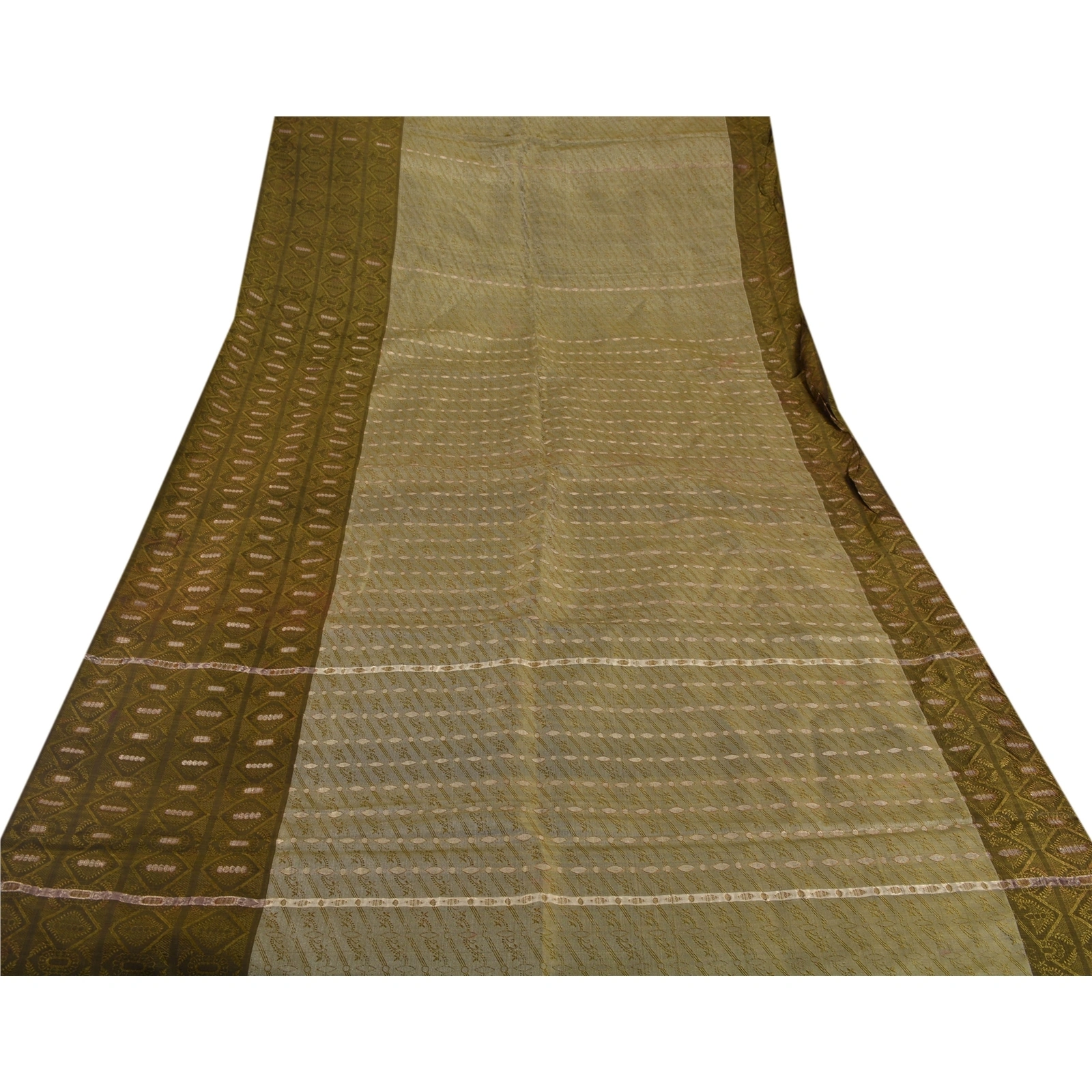 Sanskriti Vintage Green Sarees Blend Silk Woven Craft 5 Yd Fabric Premium Sari, PS-52595-Green-Woven Work-Blend Silk-7