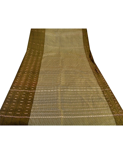 Sanskriti Vintage Green Sarees Blend Silk Woven Craft 5 Yd Fabric Premium Sari, PS-52595-Green-Woven Work-Blend Silk-7
