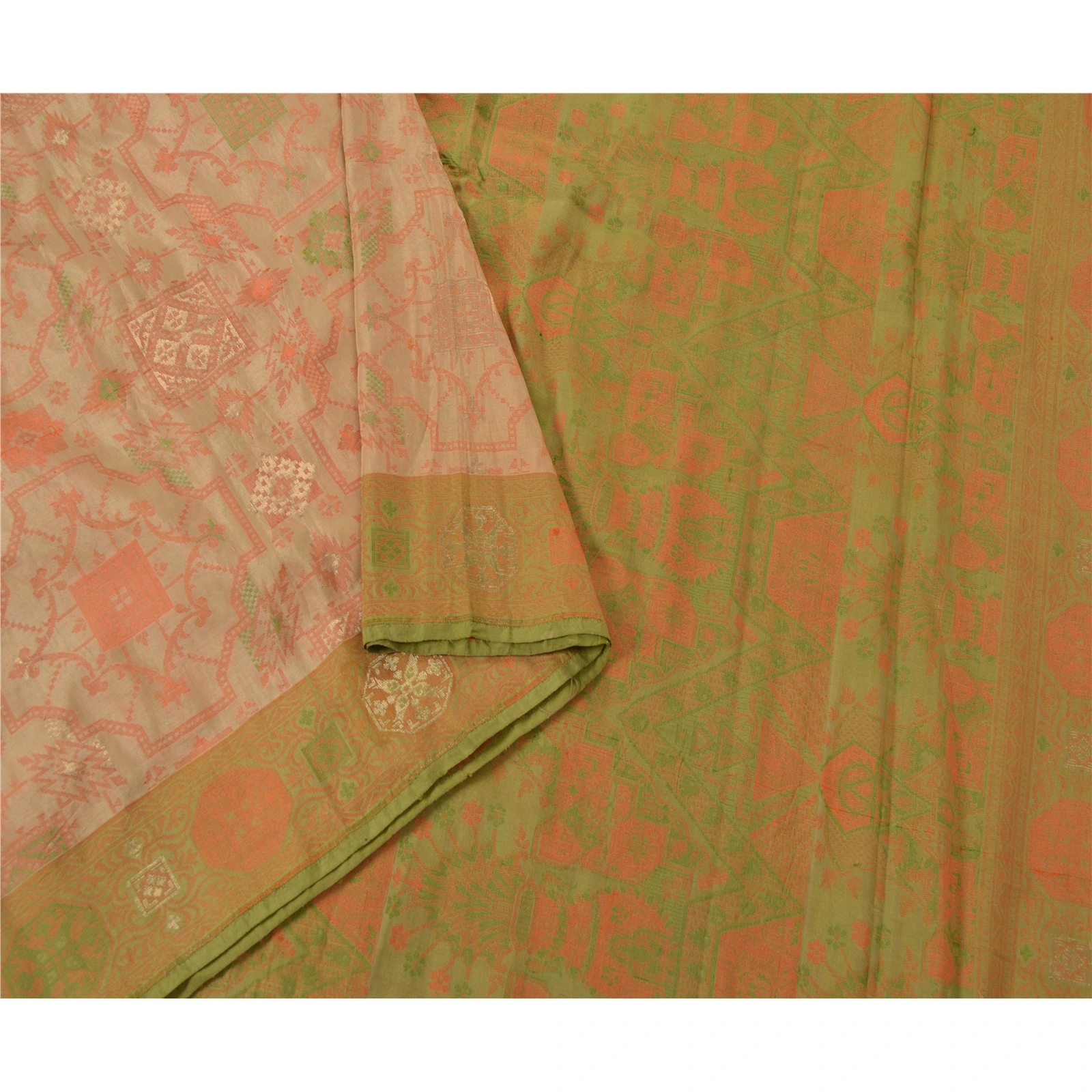 Sanskriti Vintage Cream Sarees Pure Silk Woven Craft 5 Yard Fabric Premium Sari, PS-52601-Cream-Woven Work-100% Pure Silk-1