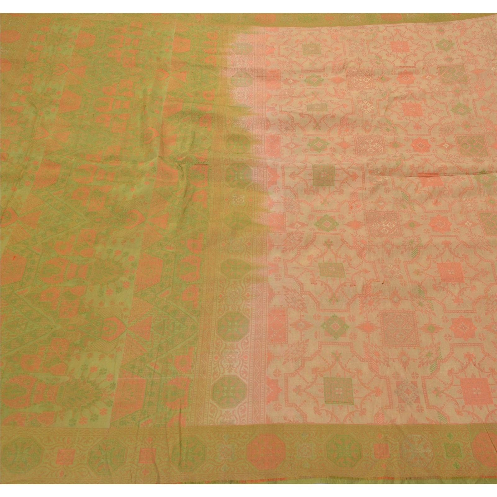 Sanskriti Vintage Cream Sarees Pure Silk Woven Craft 5 Yard Fabric Premium Sari, PS-52601-Cream-Woven Work-100% Pure Silk-5