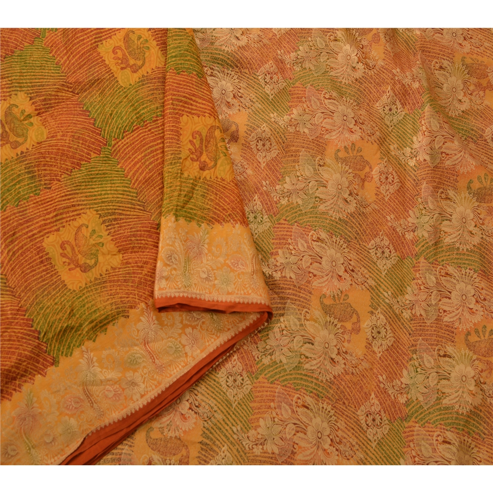 Sanskriti Vintage Indian Sari 100% Pure Silk Woven Printed Craft Fabric Sarees, PS-52655-Multi-Woven/Printed Work-100% Pure Silk-1