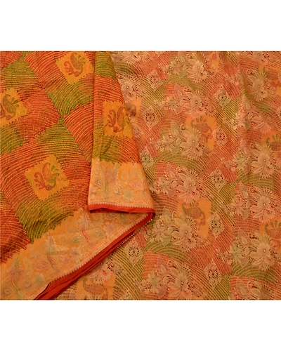 Sanskriti Vintage Indian Sari 100% Pure Silk Woven Printed Craft Fabric Sarees, PS-52655-Multi-Woven/Printed Work-100% Pure Silk-1