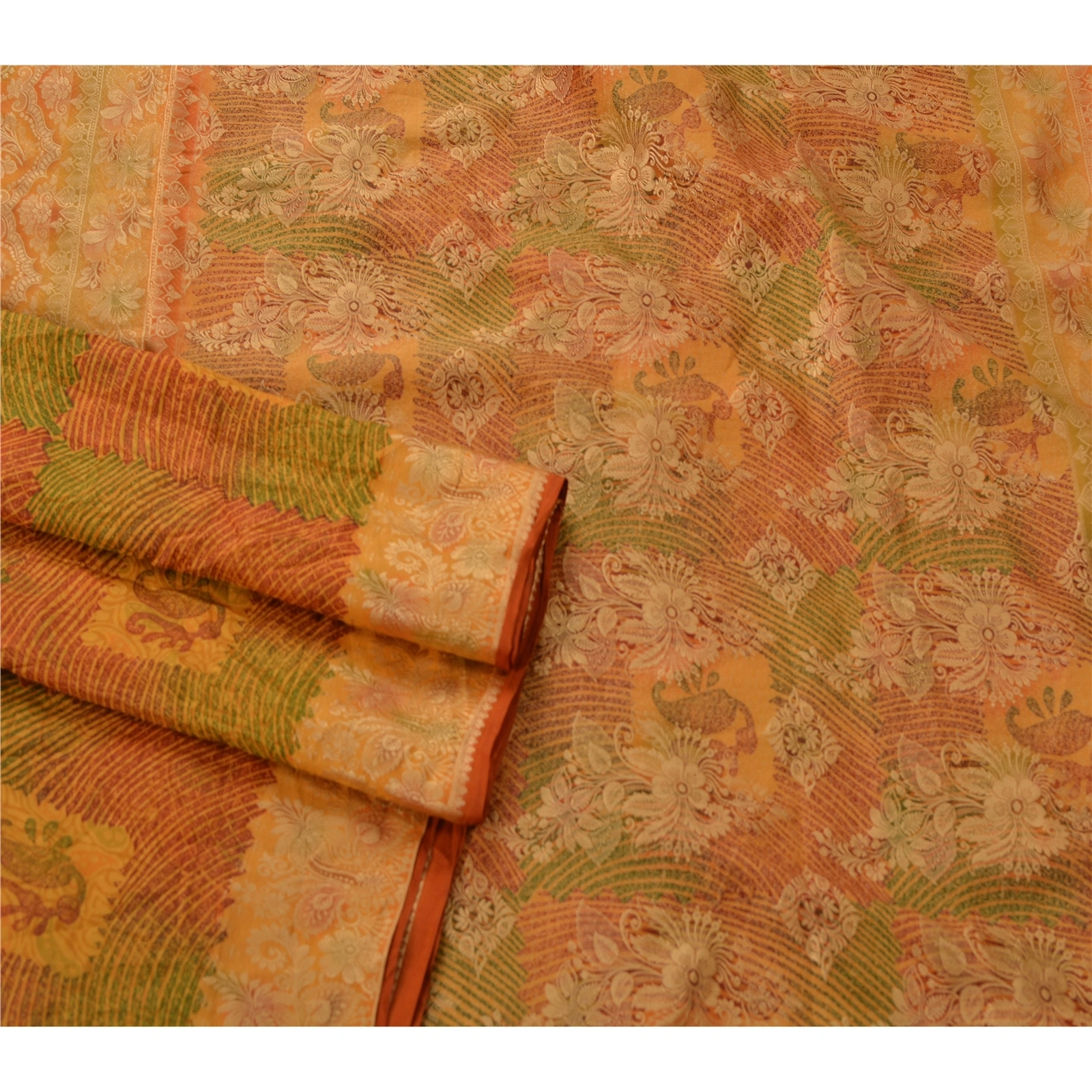 Sanskriti Vintage Indian Sari 100% Pure Silk Woven Printed Craft Fabric Sarees, PS-52655-Multi-Woven/Printed Work-100% Pure Silk-2