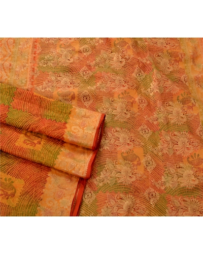 Sanskriti Vintage Indian Sari 100% Pure Silk Woven Printed Craft Fabric Sarees, PS-52655-Multi-Woven/Printed Work-100% Pure Silk-2