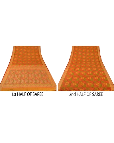 Sanskriti Vintage Indian Sari 100% Pure Silk Woven Printed Craft Fabric Sarees, PS-52655-Multi-Woven/Printed Work-100% Pure Silk-4