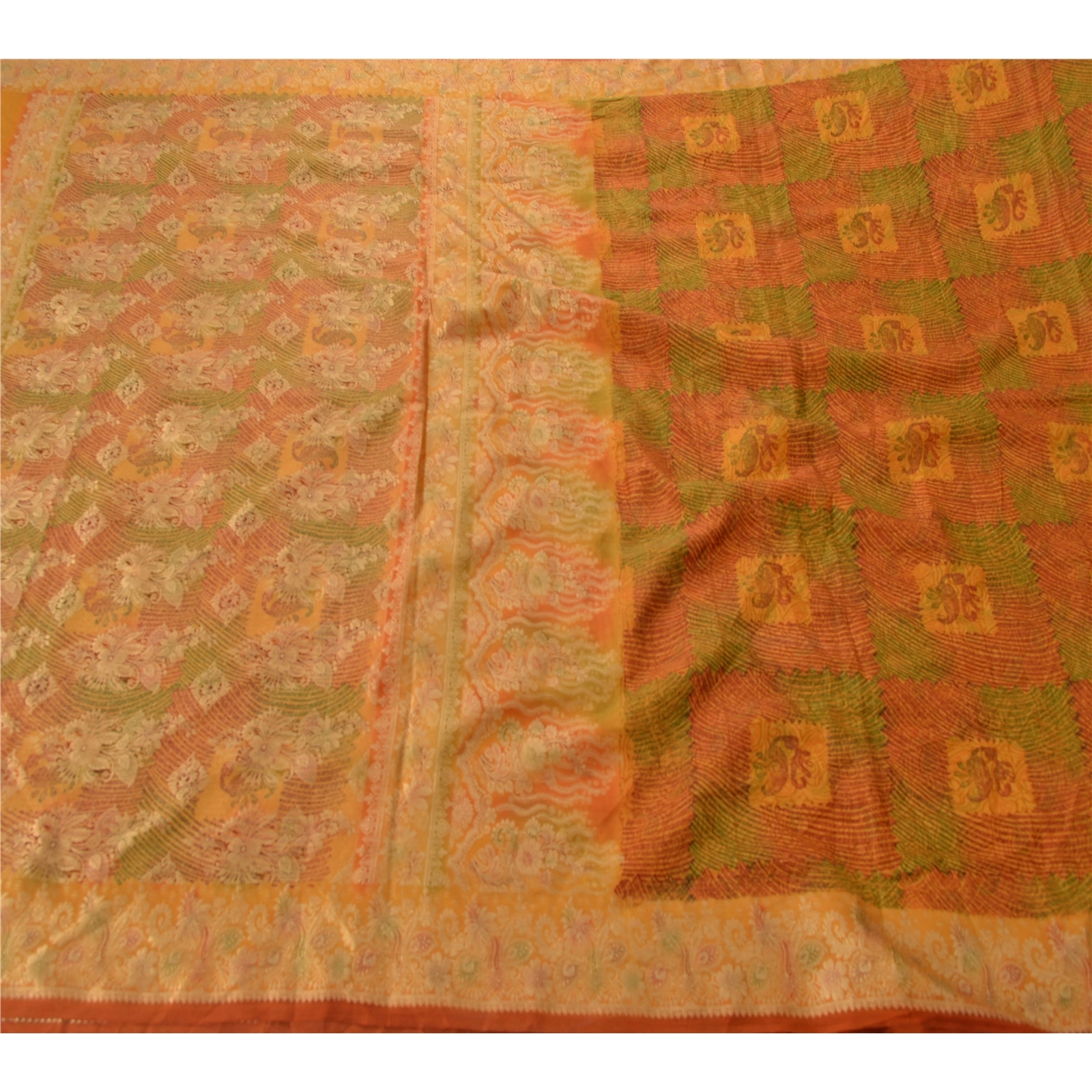 Sanskriti Vintage Indian Sari 100% Pure Silk Woven Printed Craft Fabric Sarees, PS-52655-Multi-Woven/Printed Work-100% Pure Silk-5