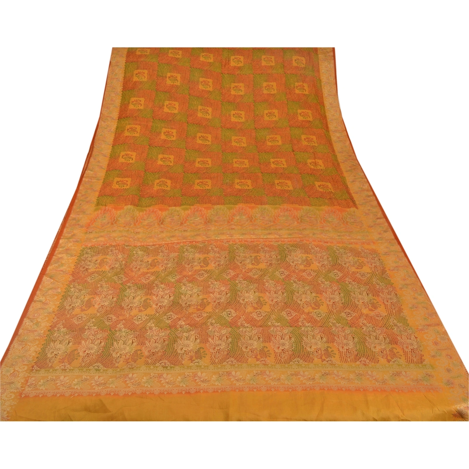 Sanskriti Vintage Indian Sari 100% Pure Silk Woven Printed Craft Fabric Sarees, PS-52655-Multi-Woven/Printed Work-100% Pure Silk-7