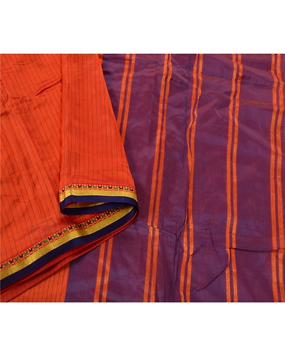 Sanskriti Vintage Orange Sarees Blend Silk Woven Craft 5 Yd Fabric Premium Sari, PS-52658-Orange-Woven Work-Blend Silk-1
