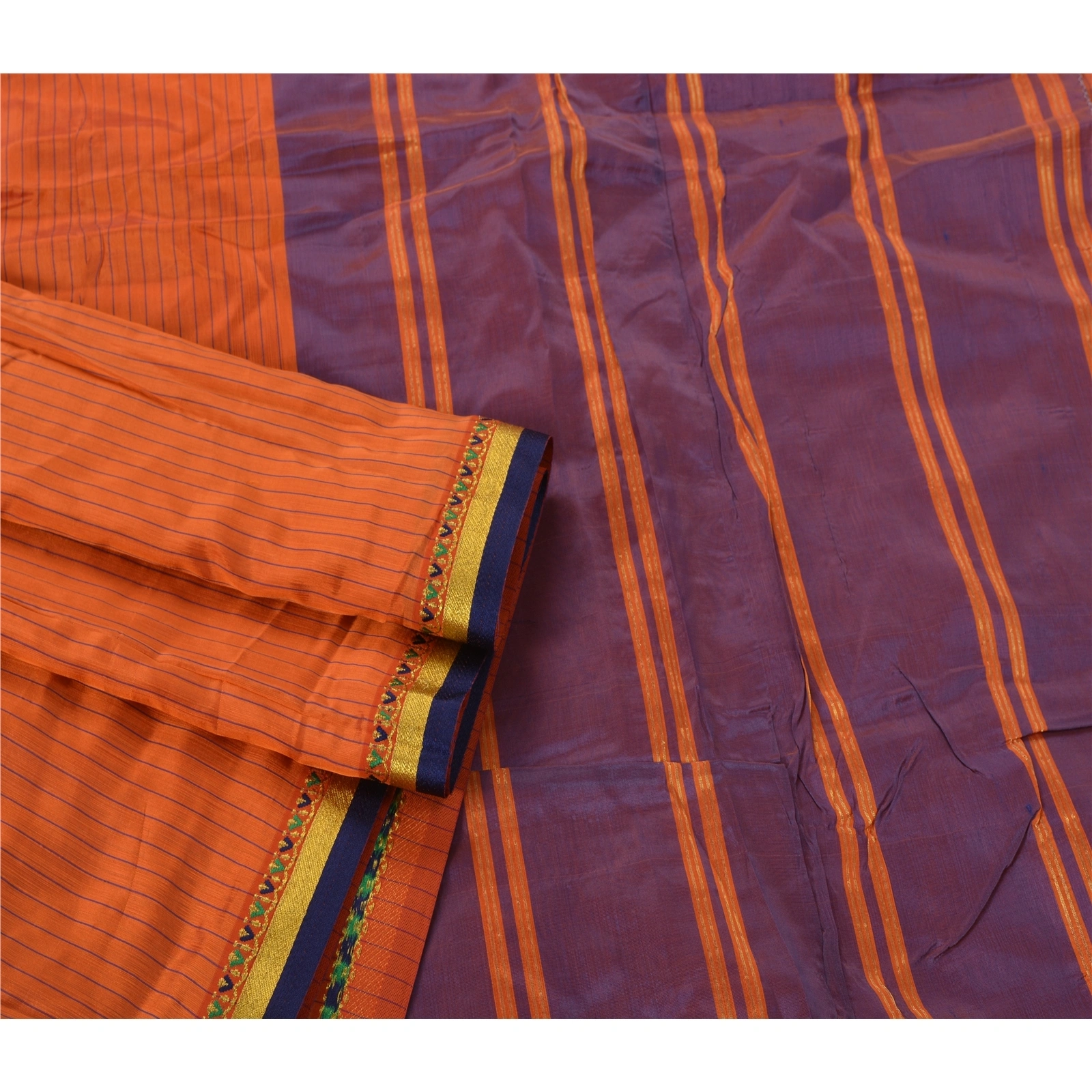 Sanskriti Vintage Orange Sarees Blend Silk Woven Craft 5 Yd Fabric Premium Sari, PS-52658-Orange-Woven Work-Blend Silk-2