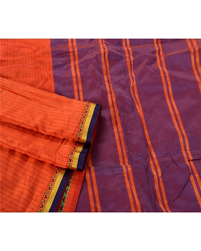 Sanskriti Vintage Orange Sarees Blend Silk Woven Craft 5 Yd Fabric Premium Sari, PS-52658-Orange-Woven Work-Blend Silk-2