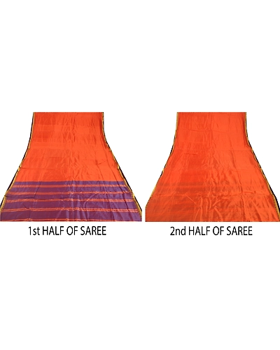 Sanskriti Vintage Orange Sarees Blend Silk Woven Craft 5 Yd Fabric Premium Sari, PS-52658-Orange-Woven Work-Blend Silk-4