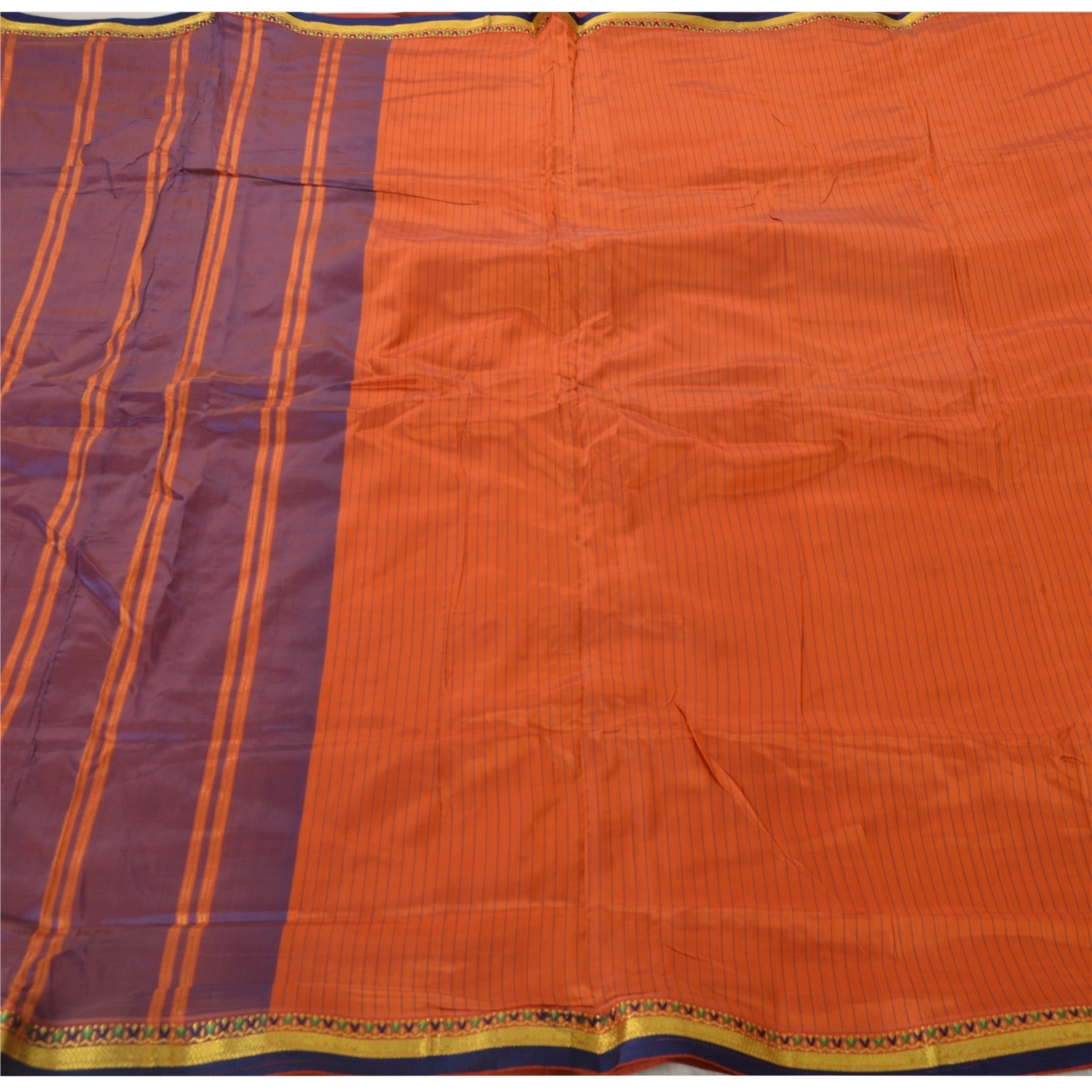 Sanskriti Vintage Orange Sarees Blend Silk Woven Craft 5 Yd Fabric Premium Sari, PS-52658-Orange-Woven Work-Blend Silk-5