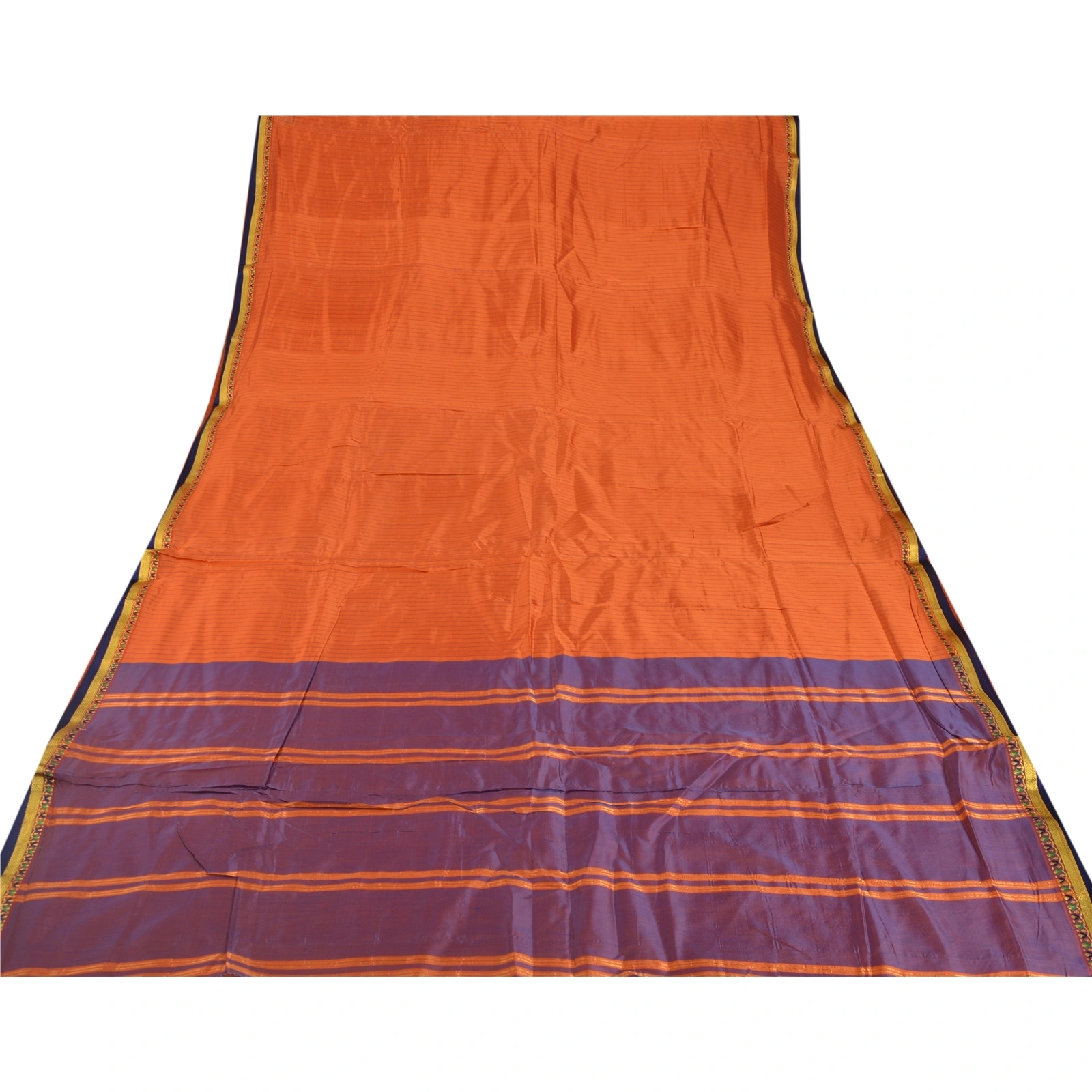 Sanskriti Vintage Orange Sarees Blend Silk Woven Craft 5 Yd Fabric Premium Sari, PS-52658-Orange-Woven Work-Blend Silk-7