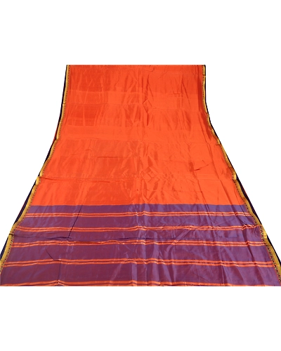 Sanskriti Vintage Orange Sarees Blend Silk Woven Craft 5 Yd Fabric Premium Sari, PS-52658-Orange-Woven Work-Blend Silk-7