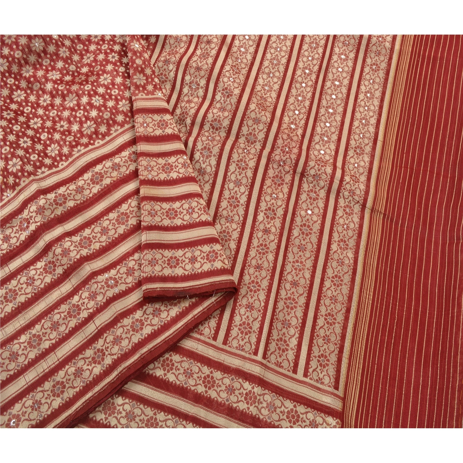 Sanskriti Vintage Dark Red Sarees Art Silk Woven Craft 5 Yd Fabric Premium Sari, PS-52664-Dark Red-Woven Work-Art Silk-1