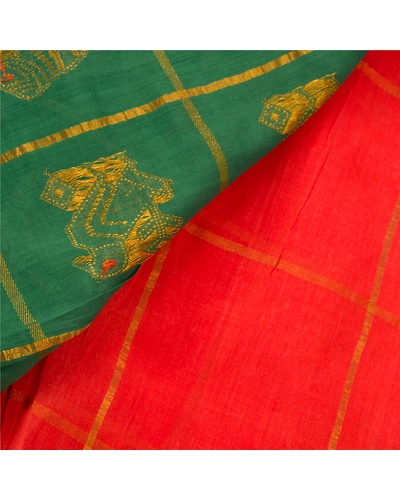 Sanskriti Vintage Orange Sarees Blend Cotton Zari Woven Fabric 5Yd Premium Sari, PS-52668-Orange-Zari Woven Work-Blend Cotton-3