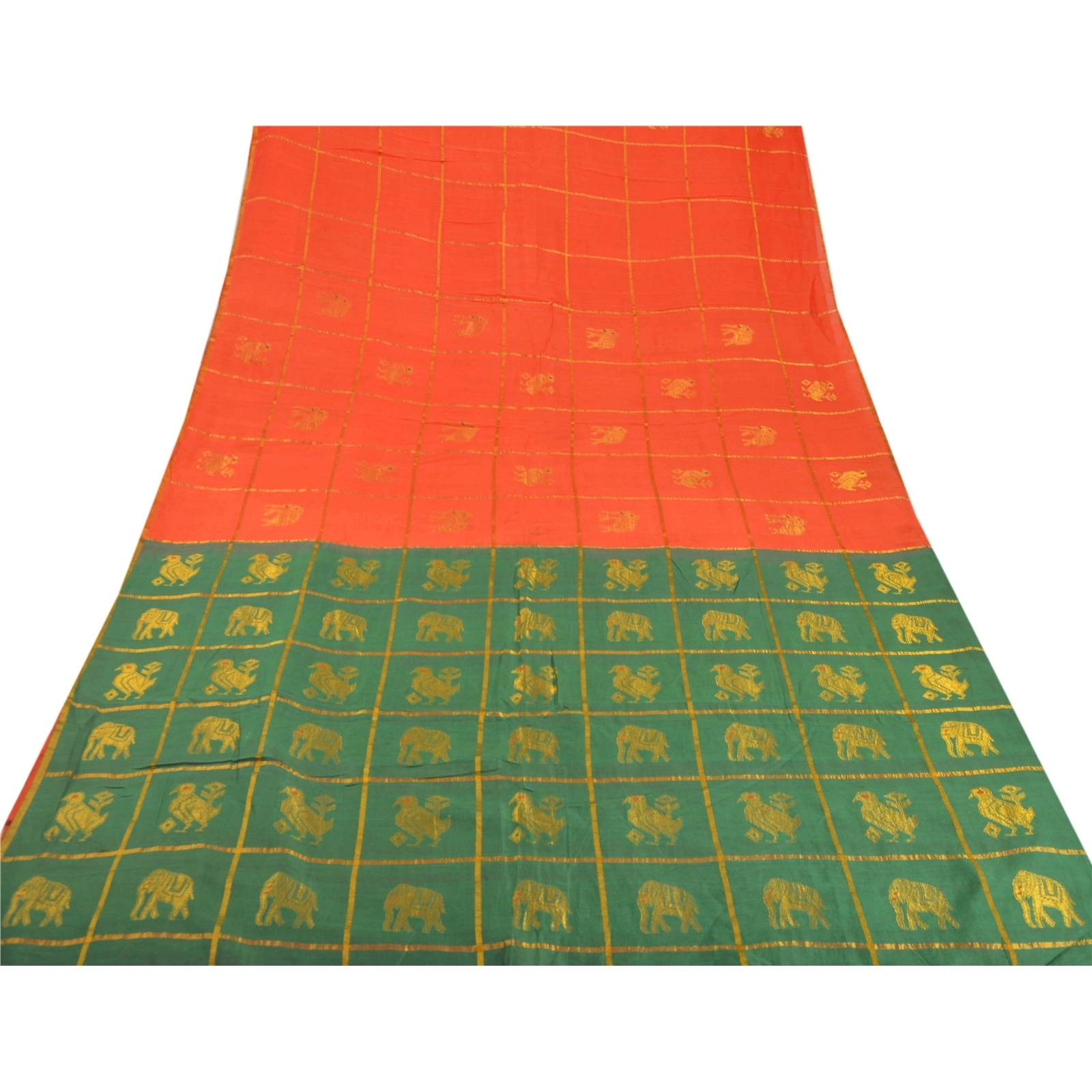 Sanskriti Vintage Orange Sarees Blend Cotton Zari Woven Fabric 5Yd Premium Sari, PS-52668-Orange-Zari Woven Work-Blend Cotton-7