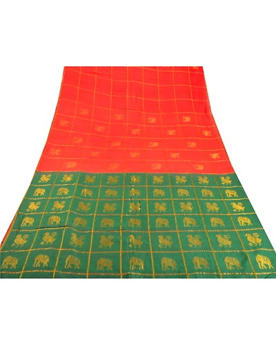Sanskriti Vintage Orange Sarees Blend Cotton Zari Woven Fabric 5Yd Premium Sari, PS-52668-Orange-Zari Woven Work-Blend Cotton-7