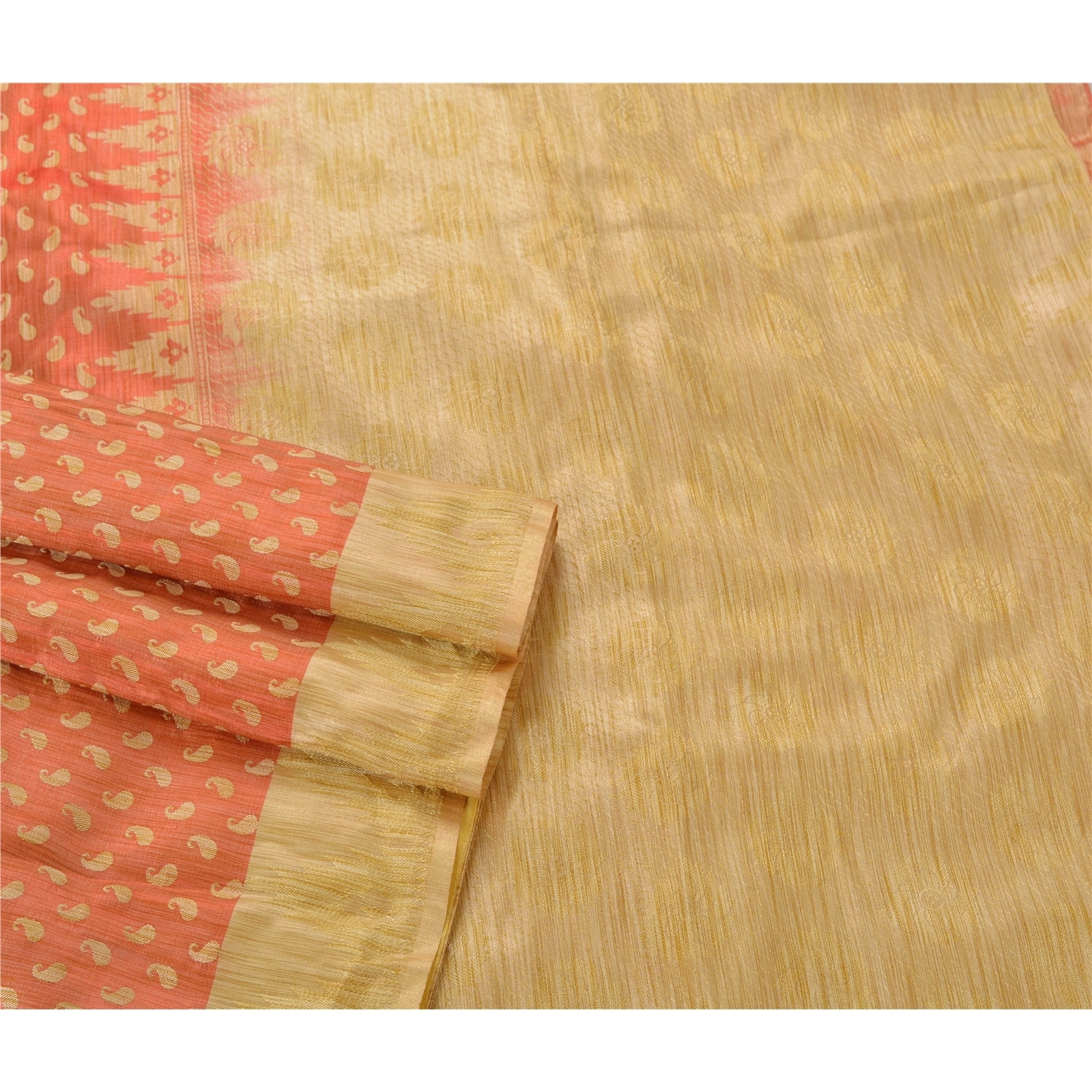 Sanskriti Vintage Peach Sarees Art Silk Woven Craft 5 Yard Fabric Premium Sari, PS-52688-Peach-Woven Work-Art Silk-2