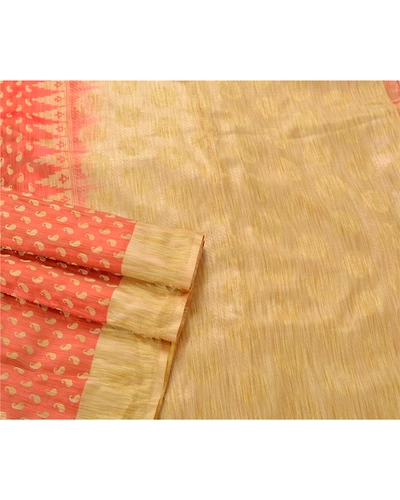 Sanskriti Vintage Peach Sarees Art Silk Woven Craft 5 Yard Fabric Premium Sari, PS-52688-Peach-Woven Work-Art Silk-2