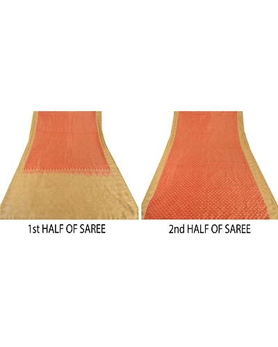 Sanskriti Vintage Peach Sarees Art Silk Woven Craft 5 Yard Fabric Premium Sari, PS-52688-Peach-Woven Work-Art Silk-4