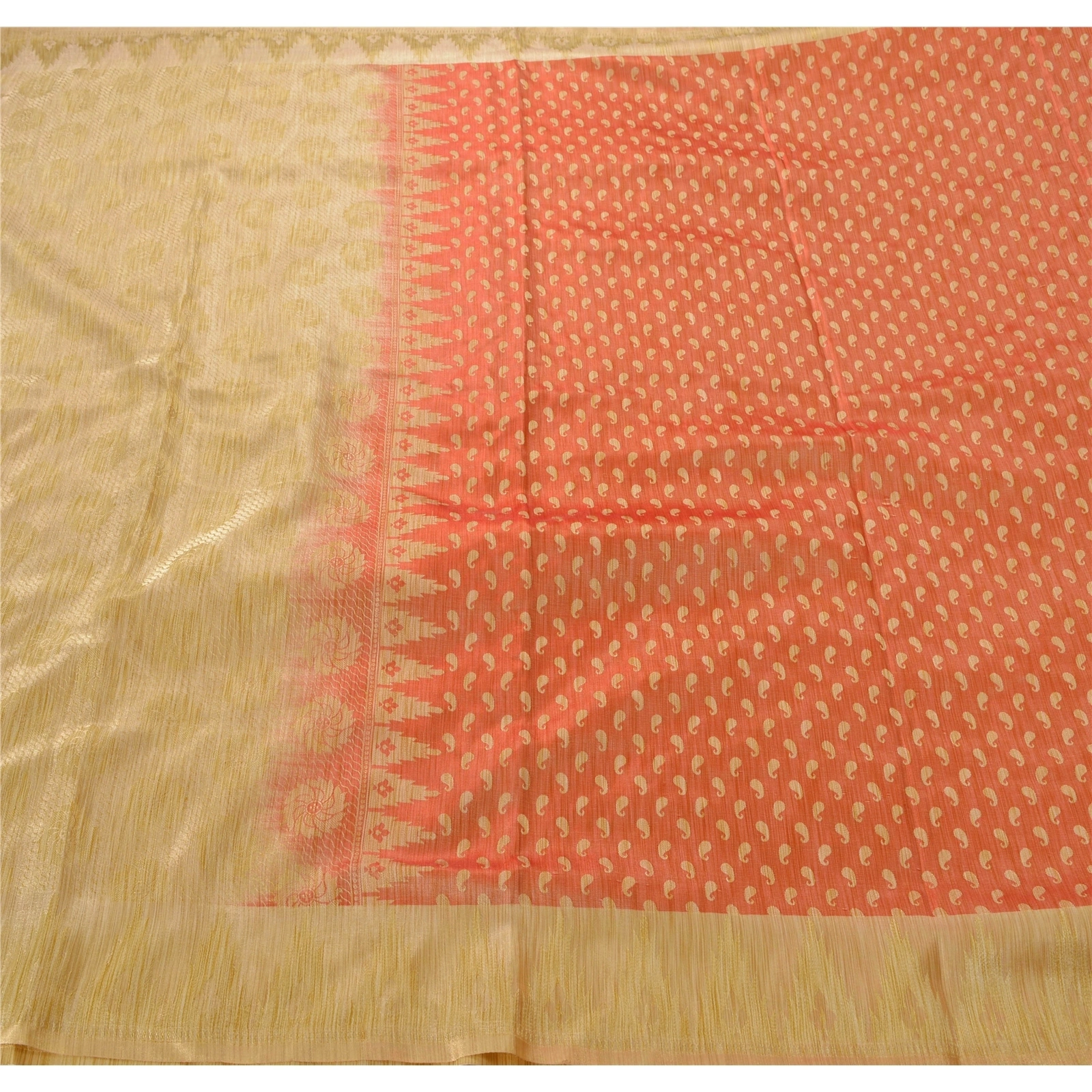 Sanskriti Vintage Peach Sarees Art Silk Woven Craft 5 Yard Fabric Premium Sari, PS-52688-Peach-Woven Work-Art Silk-5