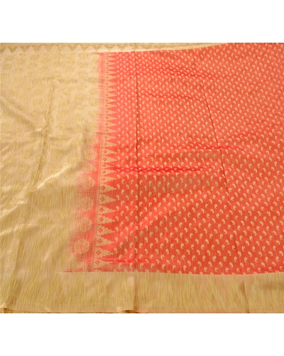 Sanskriti Vintage Peach Sarees Art Silk Woven Craft 5 Yard Fabric Premium Sari, PS-52688-Peach-Woven Work-Art Silk-5