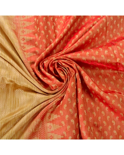Sanskriti Vintage Peach Sarees Art Silk Woven Craft 5 Yard Fabric Premium Sari, PS-52688-Peach-Woven Work-Art Silk-6
