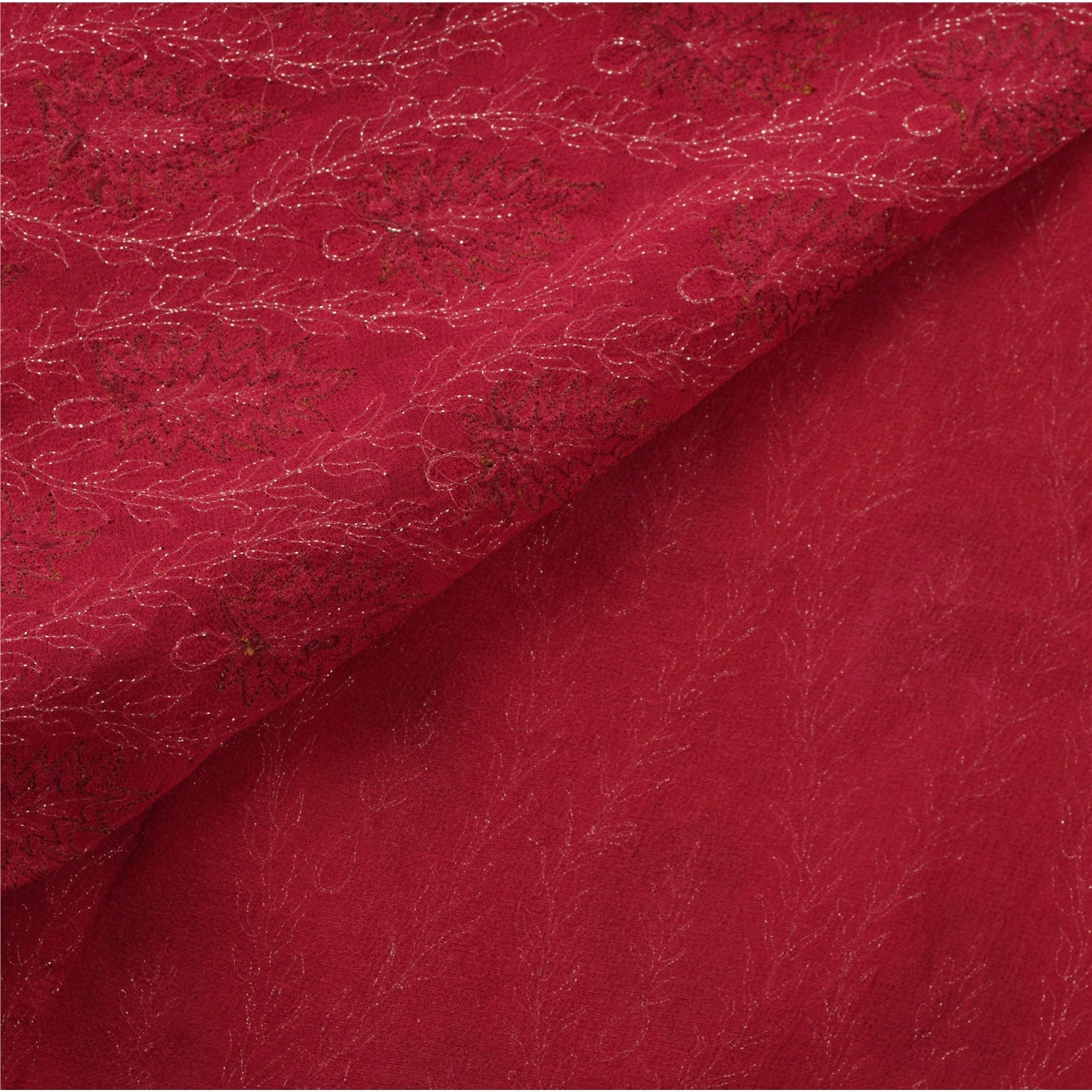 Sanskriti Vintage Red Sarees Pure Georgette Silk Hand Embroidered Fabric Sari, PS-52719-Red-Zari/Thread Work-100% Pure Georgette Silk-3