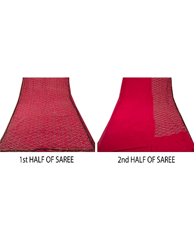 Sanskriti Vintage Red Sarees Pure Georgette Silk Hand Embroidered Fabric Sari, PS-52719-Red-Zari/Thread Work-100% Pure Georgette Silk-4