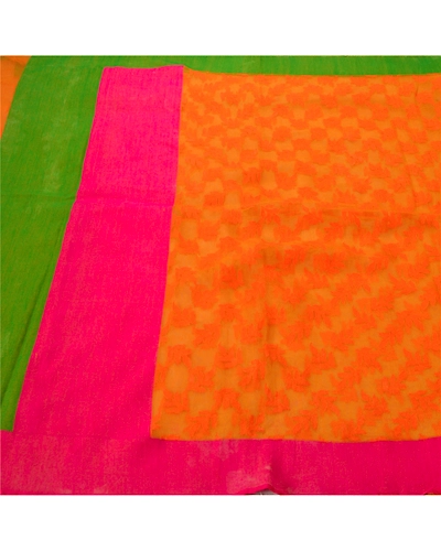 Sanskriti Vintage Orange Sarees Pure Silk Woven Craft Fabric Premium Sari, PS-52810-Orange-Woven Work-100% Pure Silk-5