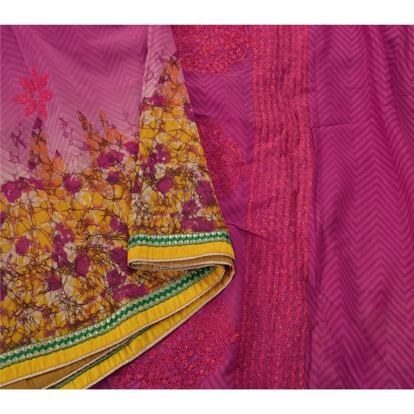 Sanskriti Vintage Pink Sarees Blend Silk Embroidered Craft Fabric Cultural Sari, PS-52837-Pink-Beads Work-Blend Silk-1